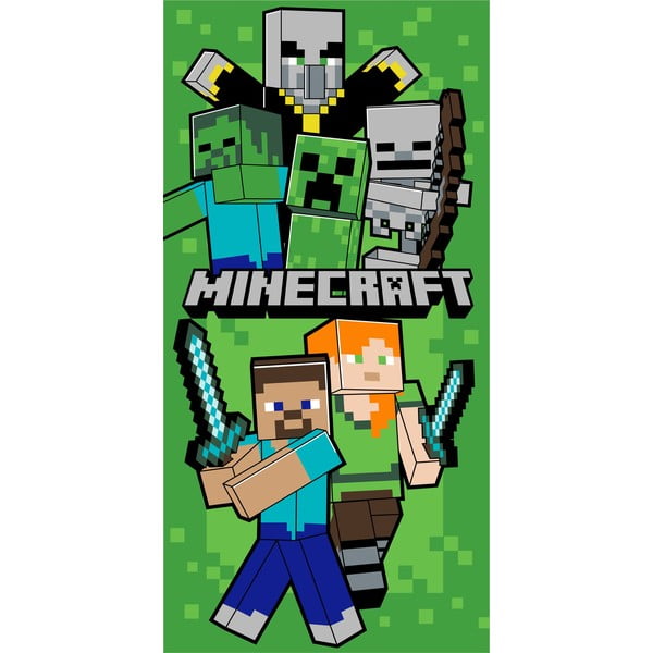 Zaļš kokvilnas bērnu dvielis 70x140 cm Minecraft Let´s Survive – Jerry Fabrics