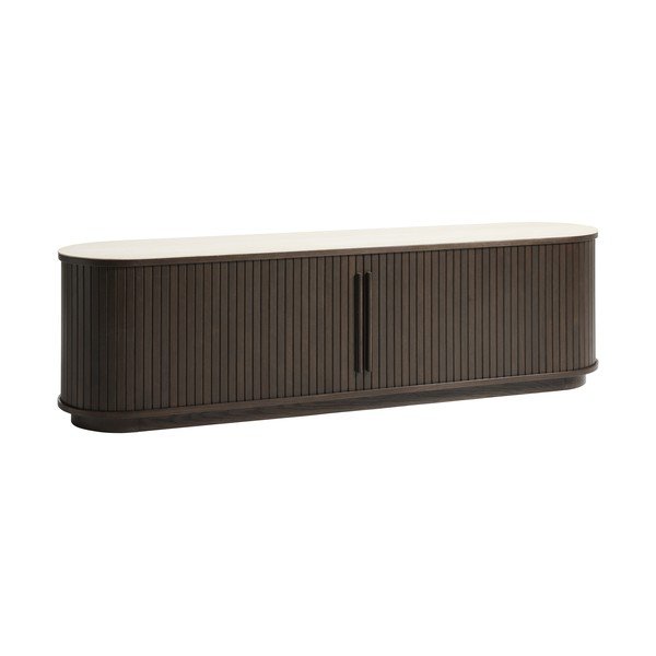 Tumša dabīga toņa TV galdiņš ar keramikas virsmu 180x50x40 cm Enna – Unique Furniture