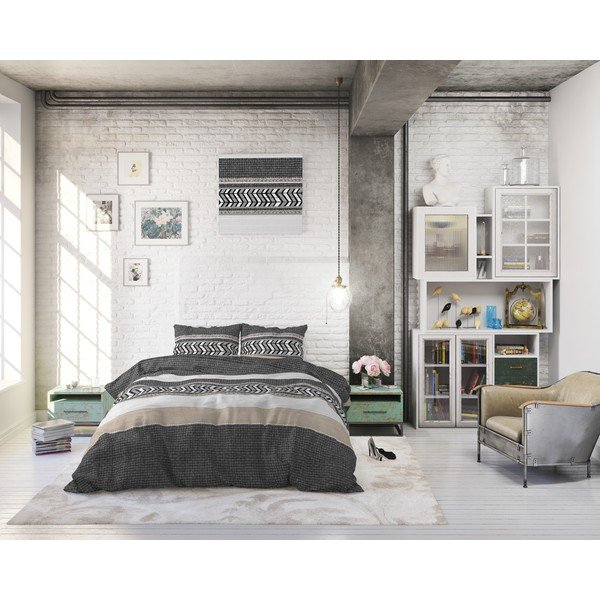 Pelēka kokvilnas gultasveļa Pure Cotton Northern Stripe, 140 x 200/220 cm-image-4