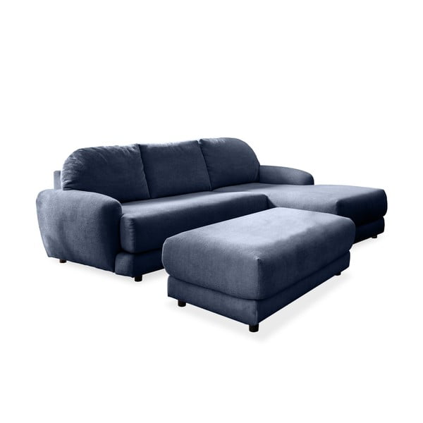 Tumši zils stūra dīvāns (labais stūris) ar kāju soliņu Comfy Claude – Miuform