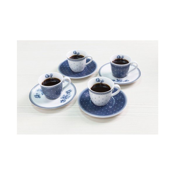 4 porcelāna espresso tasīšu komplekts ar apakštasītēm Creative Tops Vintage Indigo-image-3