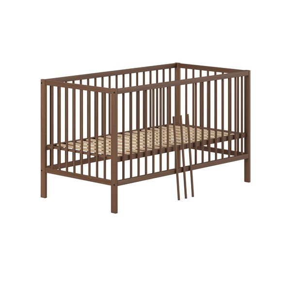 Brūna dižskābarža masīvkoka bērnu gultiņa ar noņemamu sānu/ar regulējamu augstumu 70x140 cm Dino – Vipack-image-2