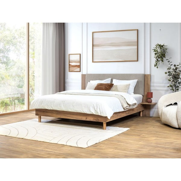 Gaiši pelēka divvietīga gulta ar redelēm 140x190 cm Lior – Bobochic Paris-image-1