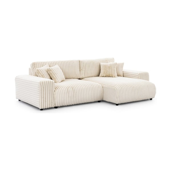 Krēmkrāsas izvelkams velveta stūra dīvāns ar uzglabāšanas vietu (ar labo stūri) Sarina – Ropez