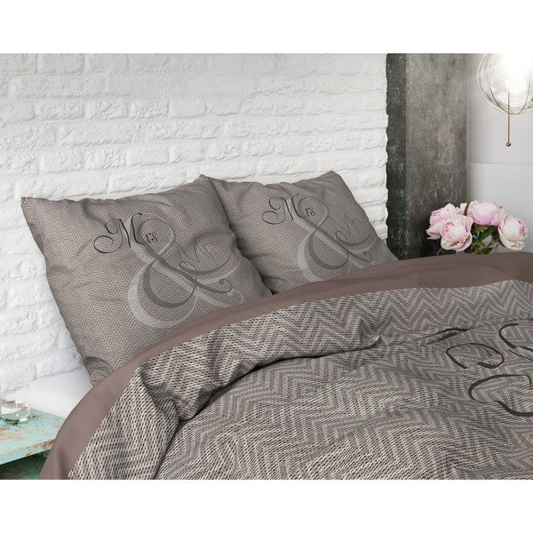 Kokvilnas vienvietīga gultasveļa Pure Cotton Mr and Mrs Knitted, 140 x 200/220 cm-image-1