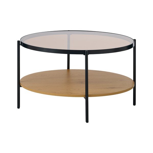 Dabīga toņa apaļš žurnālgaldiņš ar stikla galda virsmu ø 84 cm Hassel – Unique Furniture