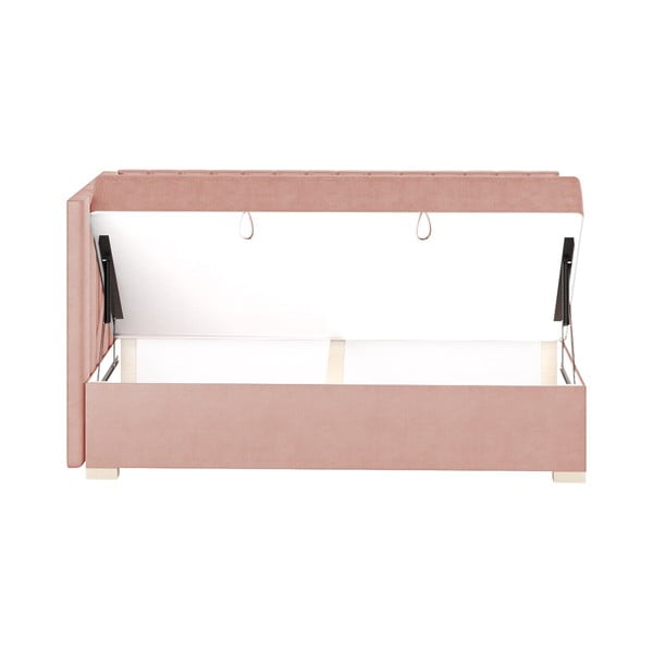 Rozā stūra bērnu gulta ar veļas kasti ar matraci 90x200 cm Snugi – Ghado-image-4