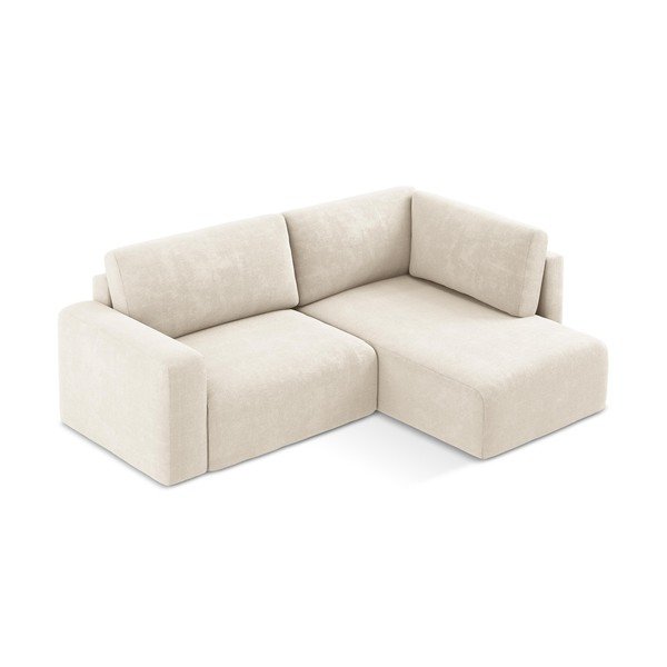 Krēmkrāsas salokāms stūra dīvāns no šenila auduma ar uzglabāšanas vietu (ar labo stūri/L veida) Kona – Makamii-image-3