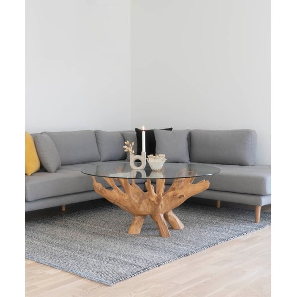 Dabīga toņa apaļš žurnālgaldiņš ar stikla galda virsmu ø 110 cm Amazonas – House Nordic-image-1