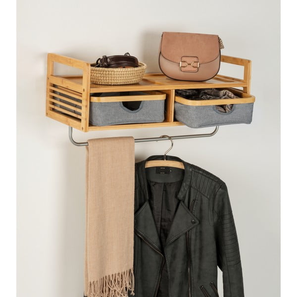 Pelēks/dabīga toņa bambusa sienas pakaramais ar plauktu Bahari – Wenko-image-4