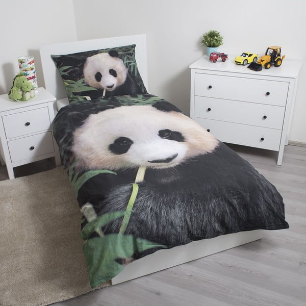 Vienguļamā kokvilnas bērnu gultas veļa 140x200 cm Panda – Jerry Fabrics-image-1