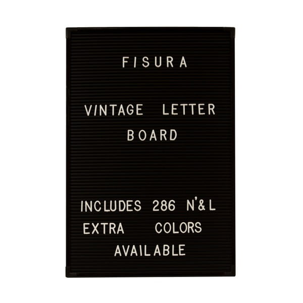 Melna sienas plāksne ar baltiem burtiem Fisura Vintage