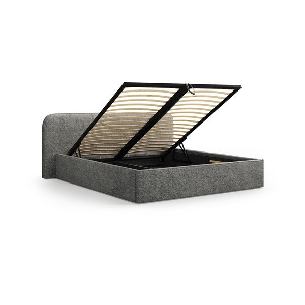 Tumši pelēka polsterēta divvietīga gulta ar veļas kasti un redelēm 160x200 cm Elizabeth – Micadoni -image-2
