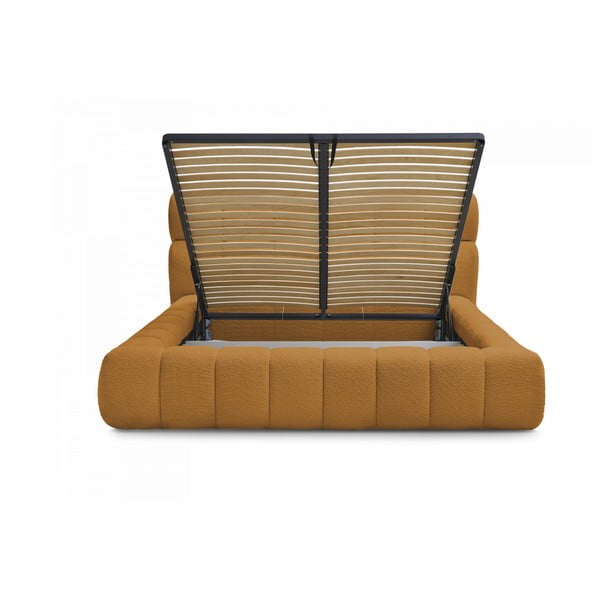 Sinepju dzeltena polsterēta divvietīga gulta ar veļas kasti un redelēm 160x200 cm Mont Blanc – Bobochic Paris-image-3