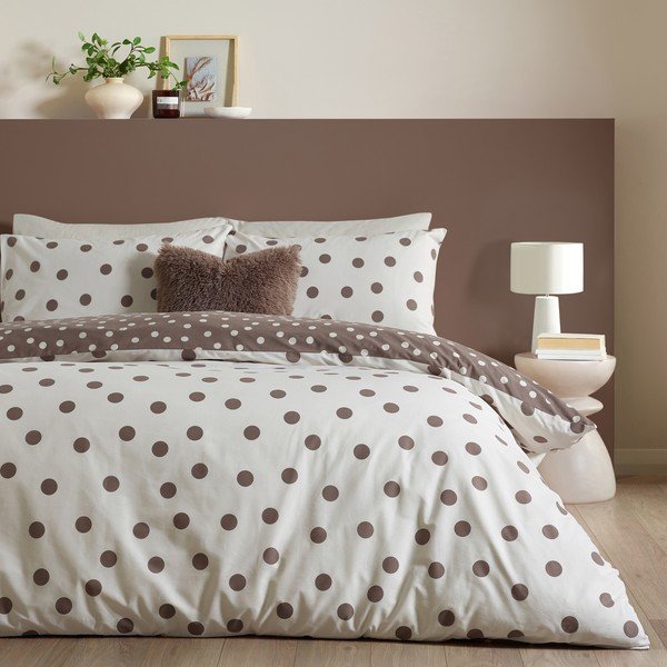 Balta/tumši brūna divguļamā gultas veļa 200x200 cm Polka Dot – Catherine Lansfield-image-3