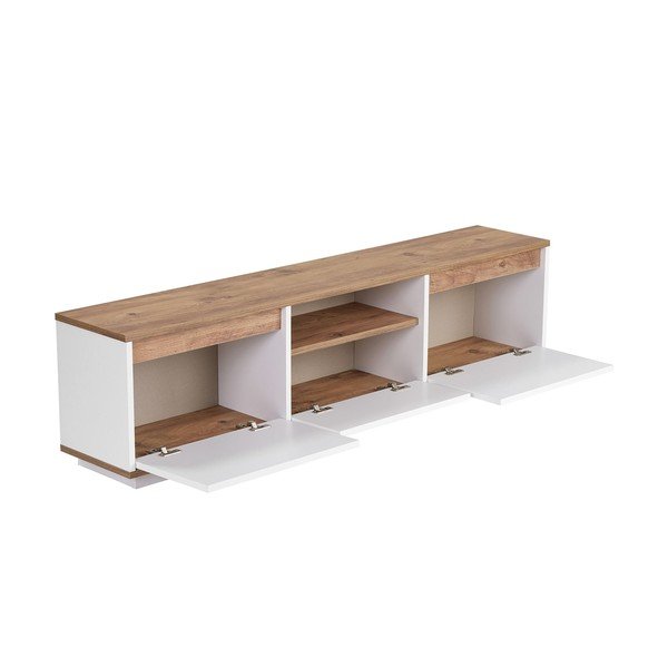 Balts/dabīga toņa TV galdiņš ar priedes koka imitāciju 160x42x30 cm Sentinel – Kalune Design-image-4