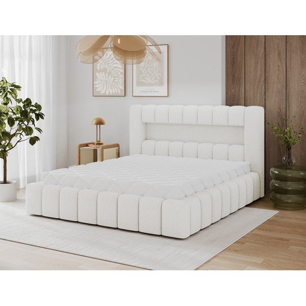 Krēmkrāsas polsterēta divvietīga gulta ar veļas kasti ar redelēm 140x200 cm Lamica – ELTAP-image-1