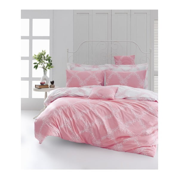 Divvietīga gultas pārklājs ar gultas veļu no ranforce kokvilnas Mijolnir Nadine Pink, 200 x 220 cm