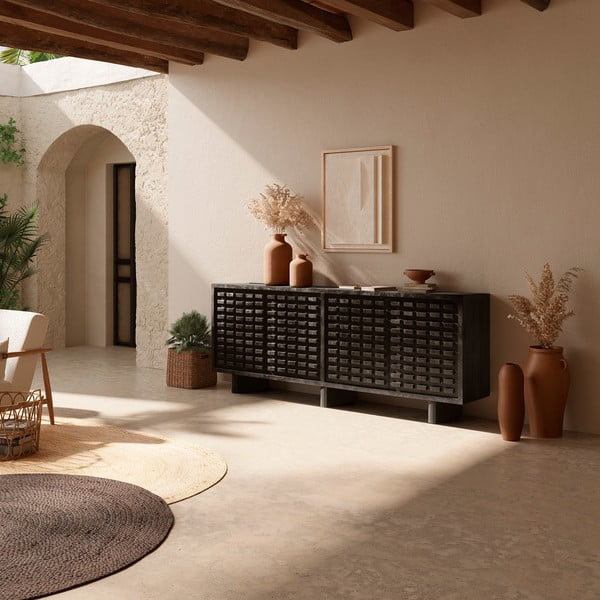 Melna mango masīvkoka kumode 200x80x40 cm Inaya – MOME-image-1