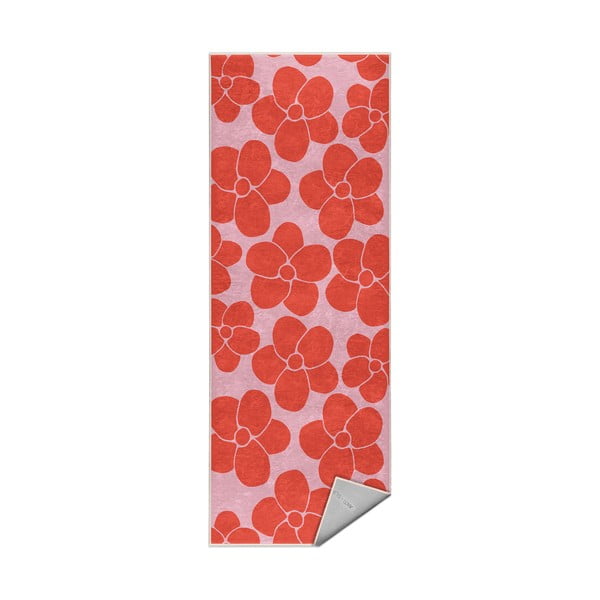 Sarkans/rozā mazgājams celiņa paklājs 60x230 cm Poppy Fields – Mila Home