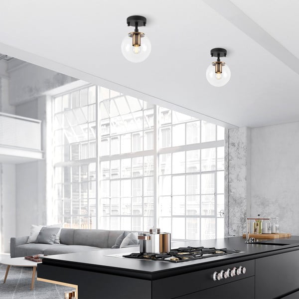 Melna griestu lampa ar stikla abažūru ø 15 cm Atmaca – Opviq lights-image-4