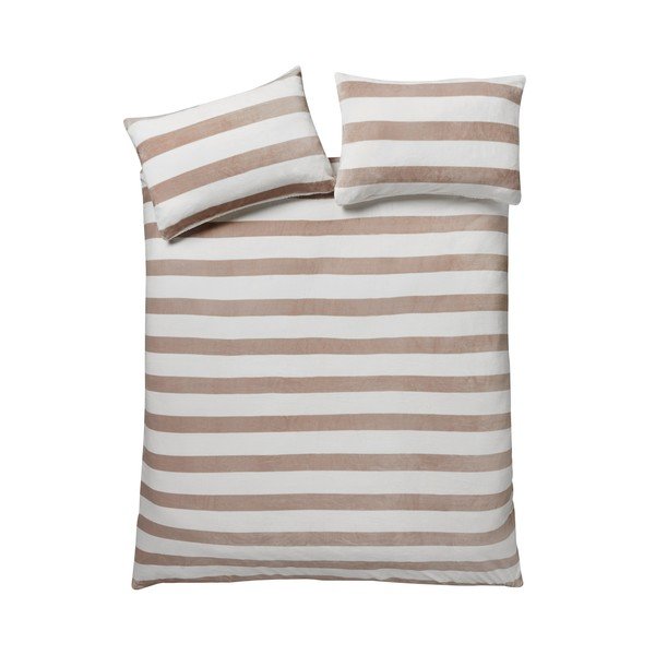 Dabīga toņa divguļamā gultas veļa no Sherpa flīsa 200x200 cm Cosy Sherpa Stripe – Catherine Lansfield