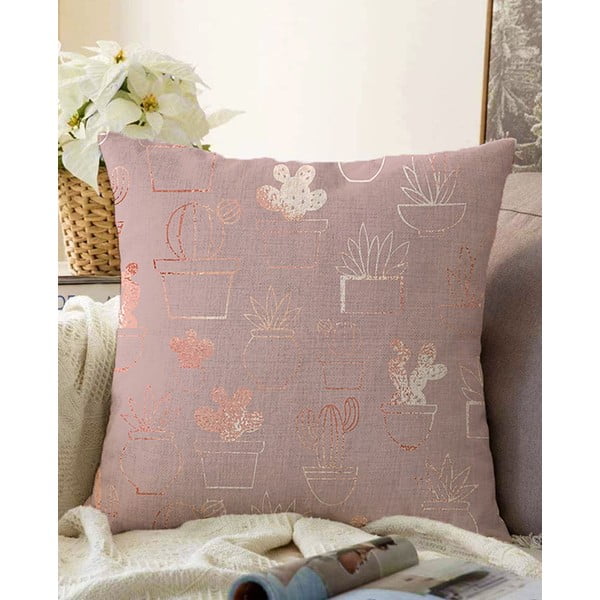 Rozā spilvendrāna ar kokvilnas maisījumu Minimalist Cushion Covers Succulent, 55 x 55 cm