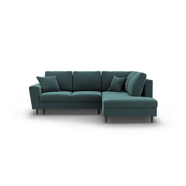Zaļganzils samta salokāms stūra dīvāns ar uzglabāšanas vietu (ar labo stūri/L veida) Kyoto – Cosmopolitan Design