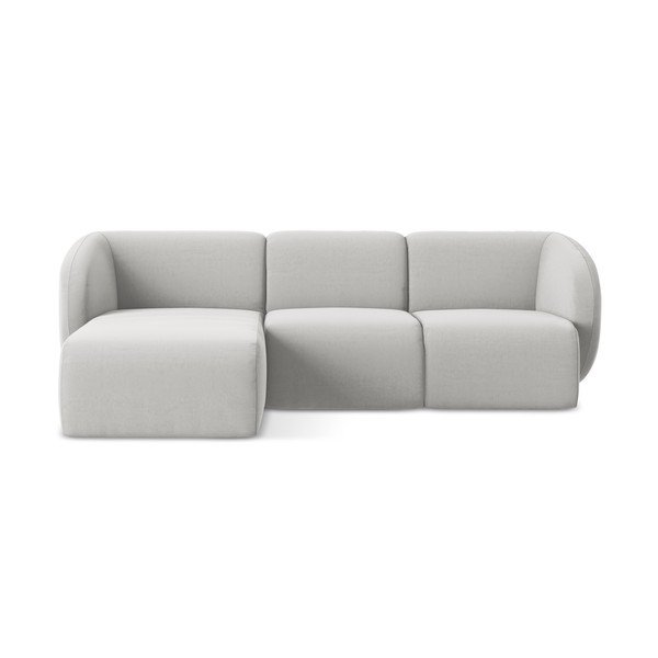 Gaiši pelēks samta stūra dīvāns (ar kreiso stūri/ar zvilni) Lani – Makamii