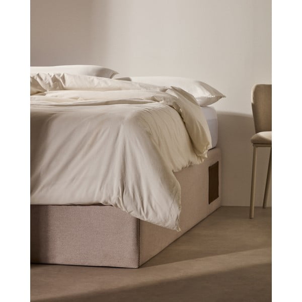 Bēša polsterēta divvietīga gulta ar veļas kasti 160x200 cm Matters – Kave Home-image-2