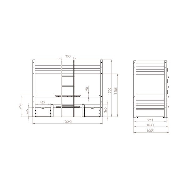 Dabīga toņa priedes masīvkoka divstāvu bērnu gulta ar veļas kasti 90x200 cm Elen – Olivia Living-image-3