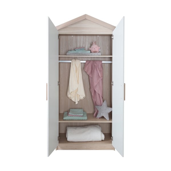 Balts/dabīga toņa bērnu drēbju skapis ar ozolkoka imitāciju 96x190x50 cm Cabane – Roba-image-3