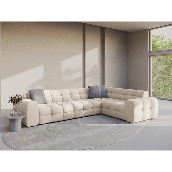 Bēšs stūra dīvāns (ar labo stūri/L veida) Kendal – Micadoni -image-1