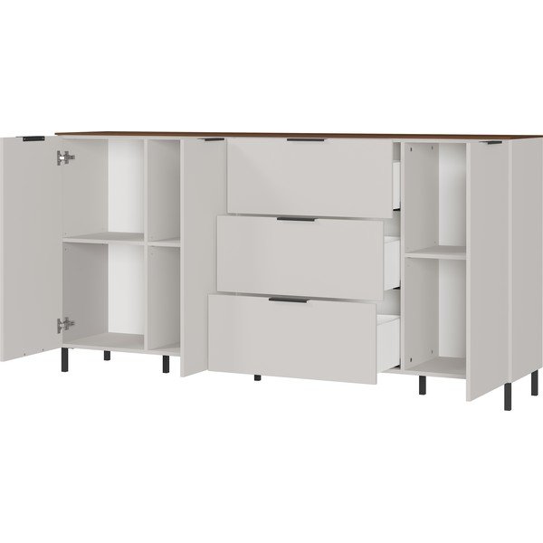 Gaiši pelēka zema kumode ar riekstkoka imitāciju 192x98 cm California – Germania-image-2