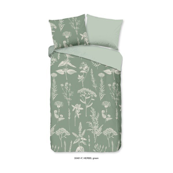 Salvijas zaļa vienguļamā/īpaši gara flaneļa gultas veļa 140x220 cm Herbs – Good Morning