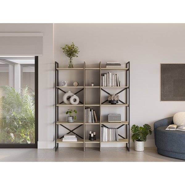 Dabīga toņa grāmatplaukts ar ozolkoka imitāciju 143,5x175 cm Ara – Marckeric-image-1