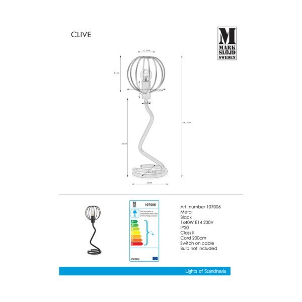 Melna galda lampa Markslöjd Clive-image-1