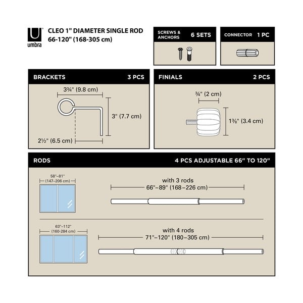 Matētas zelta krāsas tērauda pagarināma aizkaru stanga 168–305 cm Cleo – Umbra-image-3