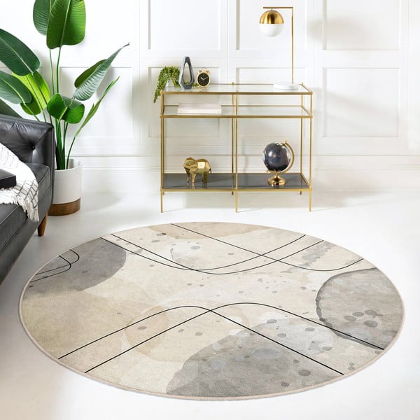 Bēšs mazgājams apaļš paklājs ø 100 cm Simple Lines – Mila Home-image-4