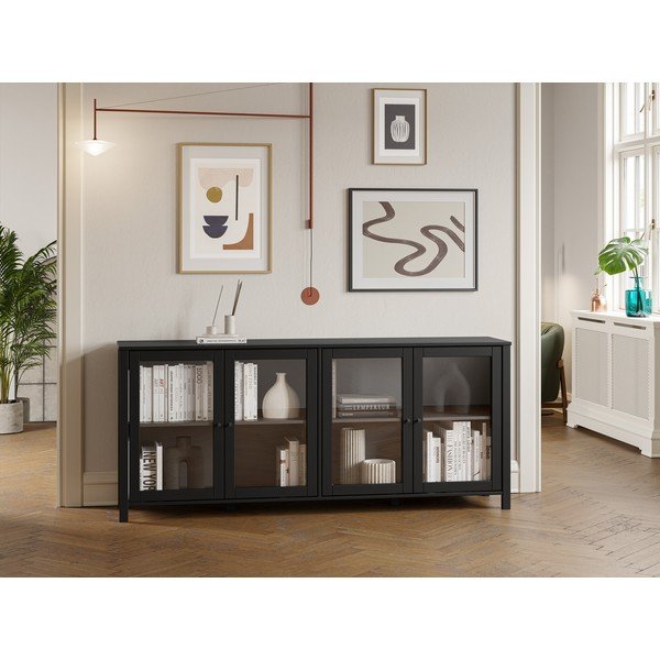 Melna priedes masīvkoka vitrīna 186x80x40 cm Alessandra – Marckeric-image-1