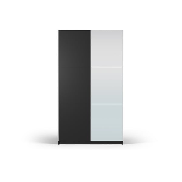 Melns drēbju skapis ar spoguli un bīdāmām durvīm 122x215 cm Lisburn – Cosmopolitan Design
