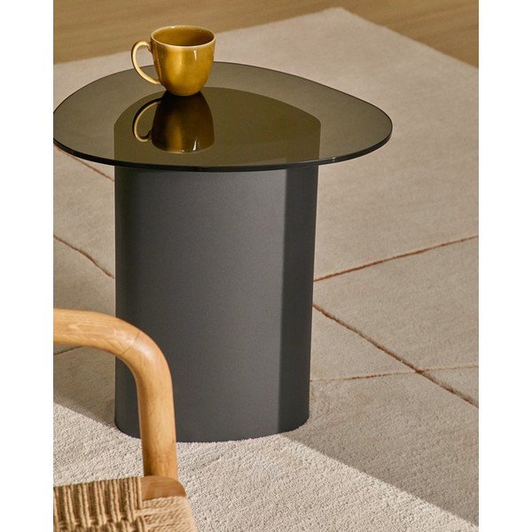 Sānu galdiņš ar stikla galda virsmu 47x48 cm Olir – Kave Home-image-1