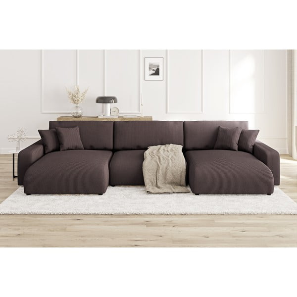 Brūns velveta salokāms stūra dīvāns ar uzglabāšanas vietu Sara – Ropez-image-1