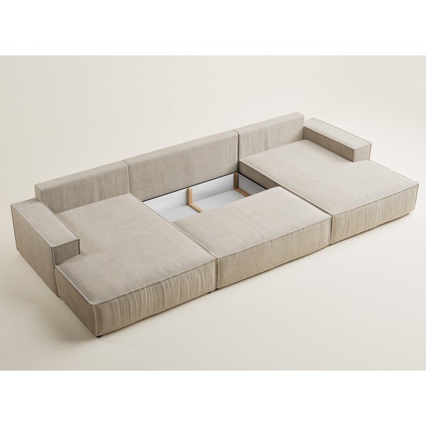 Bēšs salokāms (U veida) stūra dīvāns no šenila auduma ar uzglabāšanas vietu Kyoto – Maison de Rêve-image-4