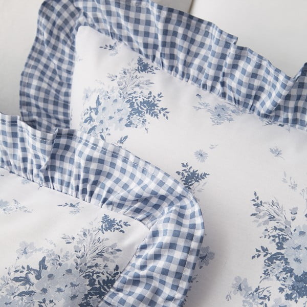 Balta/zila divguļamā gultas veļa 200x200 cm Lucie Floral Frill – Catherine Lansfield-image-3