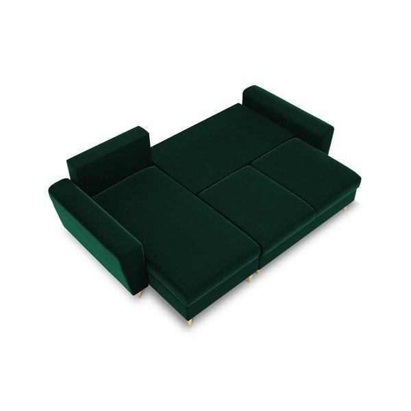 Zaļš samta salokāms stūra dīvāns ar uzglabāšanas vietu Kyoto – Cosmopolitan Design-image-1