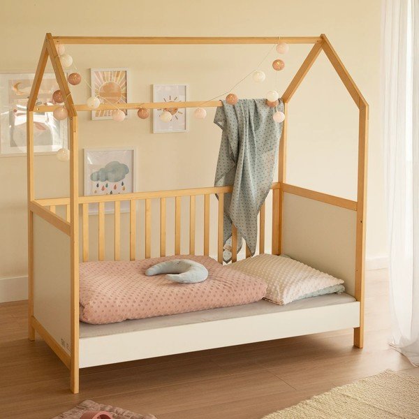 Balta/dabīga toņa bērnu gultiņa 70x140 cm – Roba-image-1