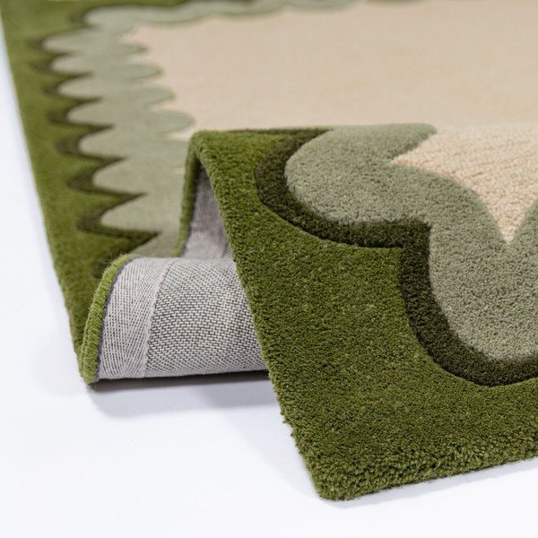 Zaļš/dabīga toņa ar rokām darināts vilnas paklājs 140x200 cm Wiggle Wool – Flair Rugs-image-2