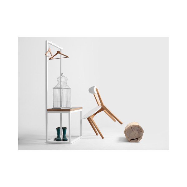 Balts mēteļu statīvs ar soliņu CustomForm Next, platums 75 cm-image-1