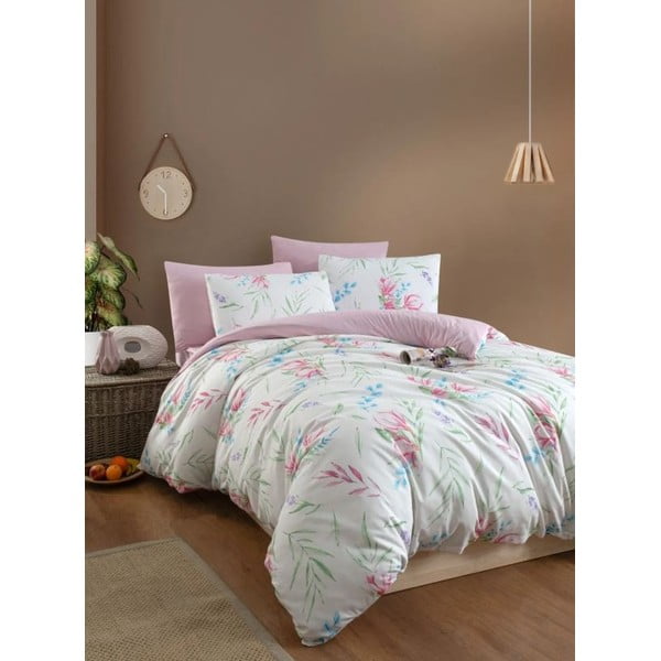 Balta/rozā divguļamā gultas veļa ar palagu 200x220 cm Leaves – Mila Home